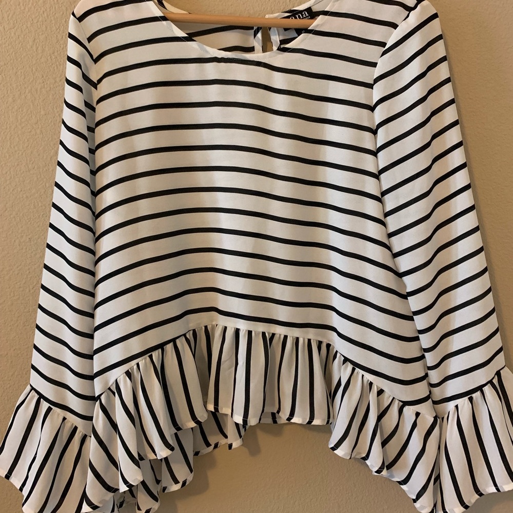 A.N.A Black White Striped Blouse